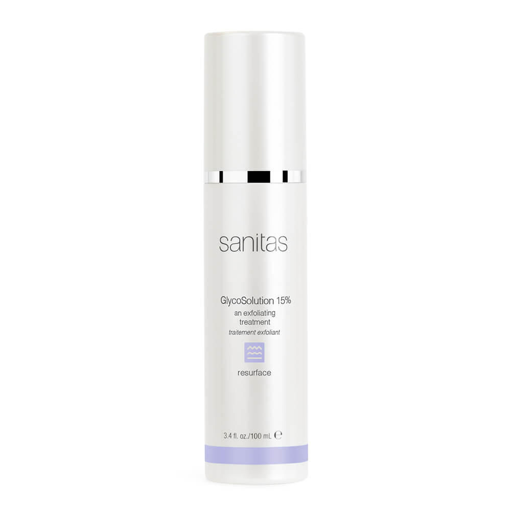 Sanitas Skincare GlycoSolution 15% White Bottle with Purple Coloring