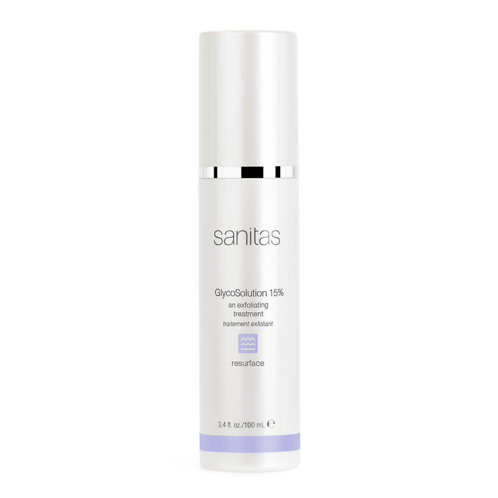 Sanitas Skincare GlycoSolution 15% White Bottle with Purple Coloring
