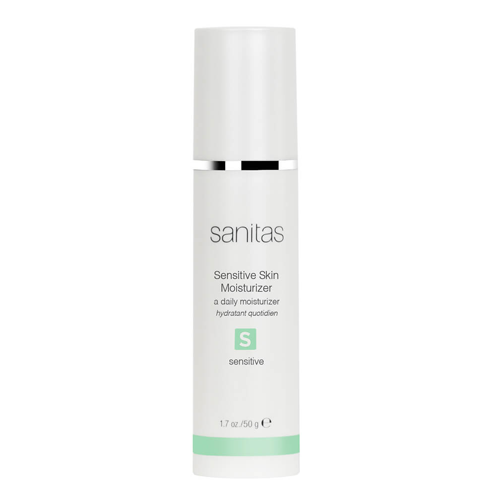 Sanitas Sensitive Skin Moisturizer in White Bottle with Green Coloring