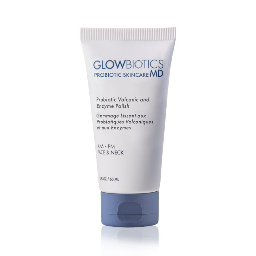 Glowbiotics Probiotic Volcanic and Enzyme Polish 2 oz. White Bottle with Blue Lid
